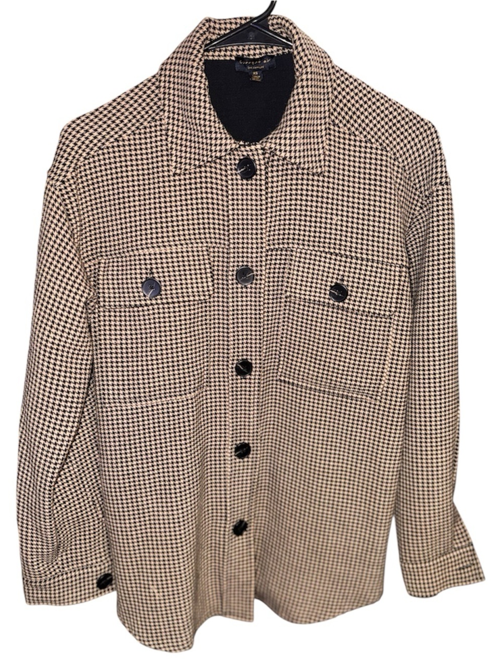 Classic Houndstooth Button-Front Men's Coat - Black & Cream